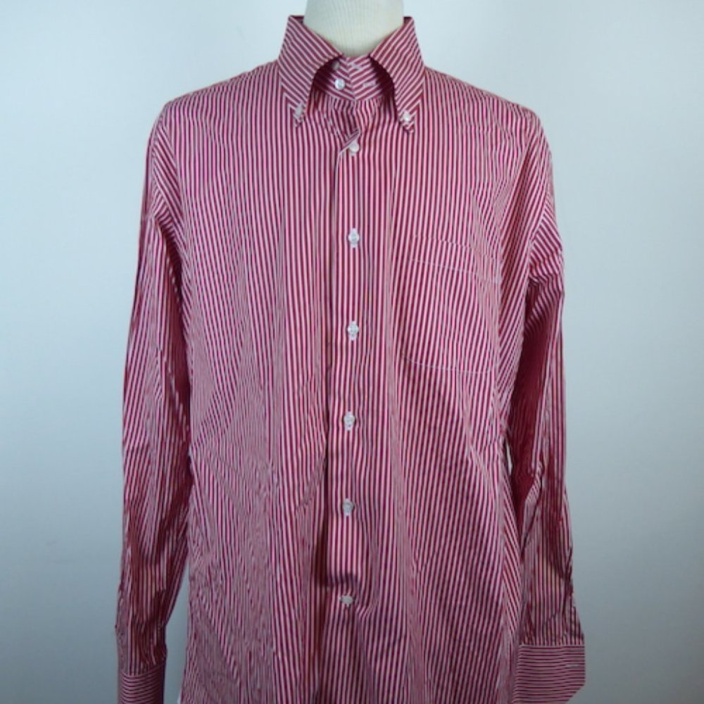 ASTER red white stripes cotton button down collar shirt made in Italy 19.5